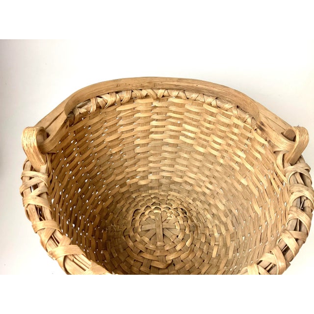 Antique Large Woven Oak Splint Swing Handle Field Basket For Sale - Image 4 of 8