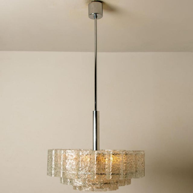 Cylindrical 3 Tier Ice Glass Chandelier attributed to Doria Leuchten, 1960s For Sale - Image 9 of 18