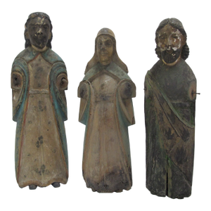 Spanish Colonial Santos Polychrome Carved Wood Saint & Jesus Icon Set of 3