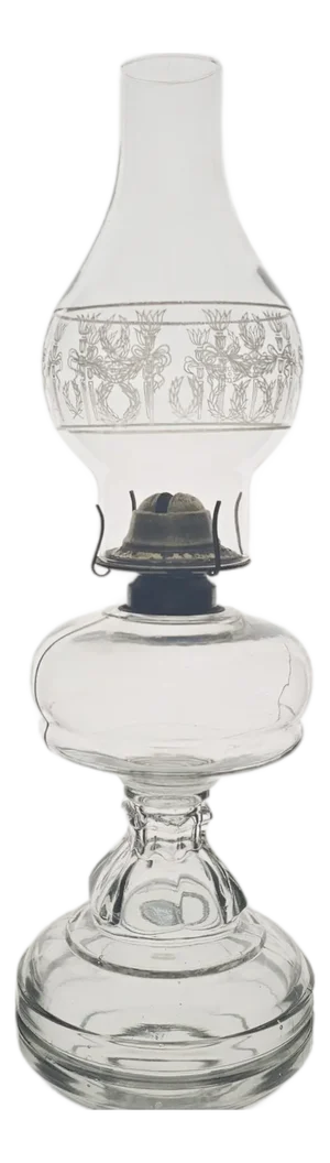 Eagle Clear Etched Glass Oil Lamp With Brass Burner and Unused Chimney
