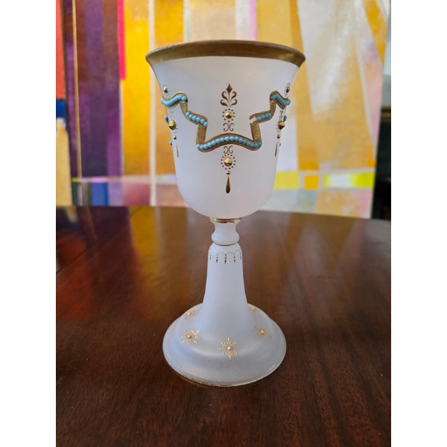 Antique Bohemian Glass Moser Opaline Jeweled Goblet For Sale - Image 4 of 5