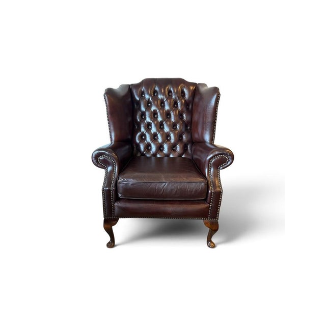 Vintage English Chesterfield Wingback Leather Chair For Sale - Image 5 of 5