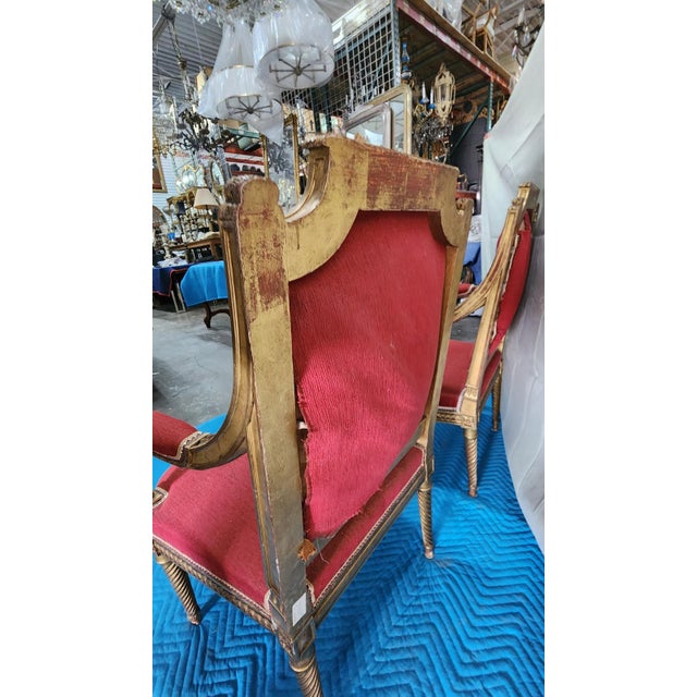 Mid 20th Century Pair of French Louis XVI Style Giltwood Armchairs For Sale - Image 4 of 4