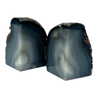 Natural Blue-Grey Polished Agate Bookends - A Pair For Sale