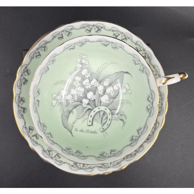 Shabby Chic Vintage 1939-1949 'Double Warrant' Paragon 'To the Bride' Teacup and Saucer by Appointment Hm Queen Elizabeth and Hm Queen Mary For Sale - Image 3 of 18