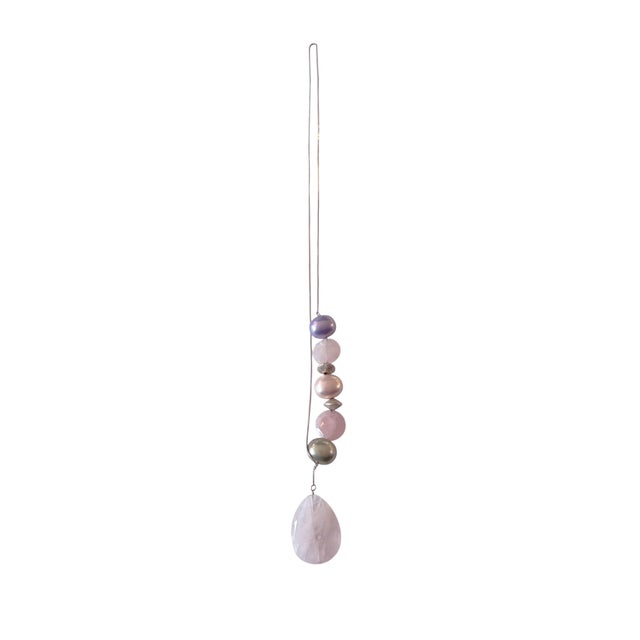 Designer Sterling Silver Chain Necklace With Brazilian Rose Quartz/Pearls For Sale In New York - Image 6 of 8