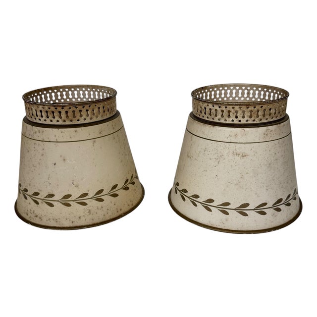 Vintage Mid Century Tole Lamp Shades - A Pair For Sale