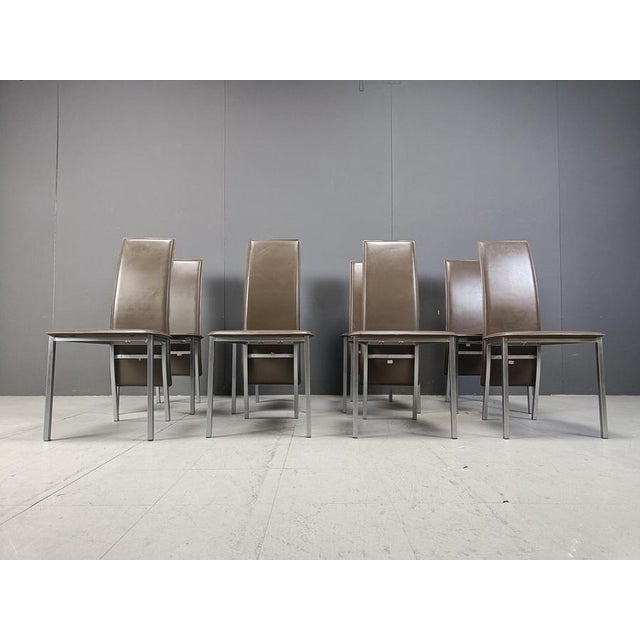 1980s Vintage Belgian Leather Dining Chairs, 1980s, Set of 8 For Sale - Image 5 of 12