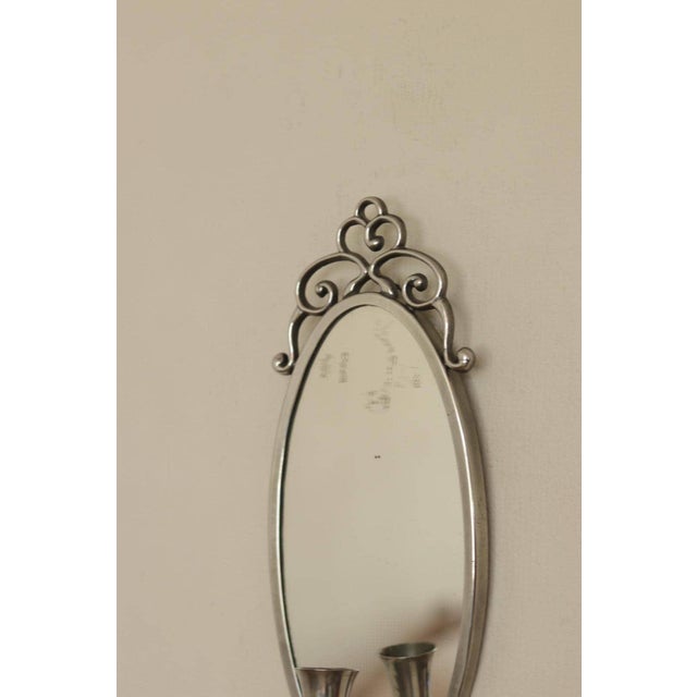 Silver Mid-Century Swedish Pewter Sconces with Mirror by Svenskt - Tenn, Set of 2 For Sale - Image 8 of 13