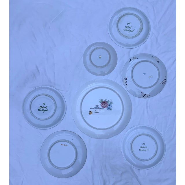 Butterflies and Spring Flowers Pink, Yellow and Blue Decorative Wall Plate Curation- Set of 7 For Sale - Image 14 of 14