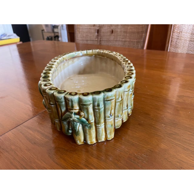 Mid-Century Bamboo Ceramic Planter For Sale In Buffalo - Image 6 of 10