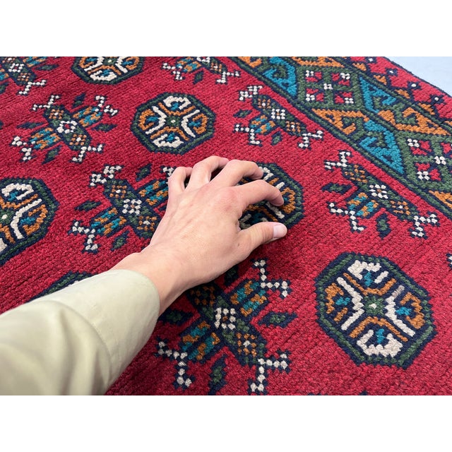Red and Turquoise Turkmen Tribal Wool Runner Rug, 2'9" X 15'9" For Sale - Image 10 of 13