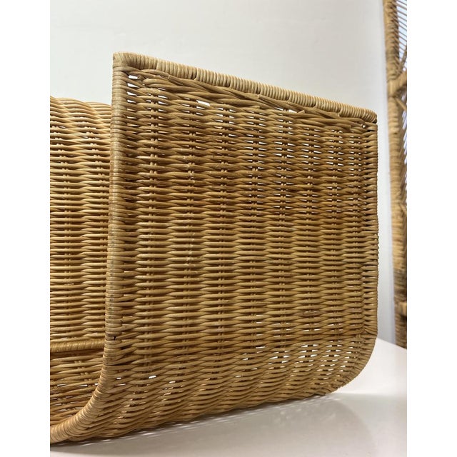 Wood Mid-Century Rattan Wall Mounted Magazine Holder, Italy, 1970s For Sale - Image 7 of 14