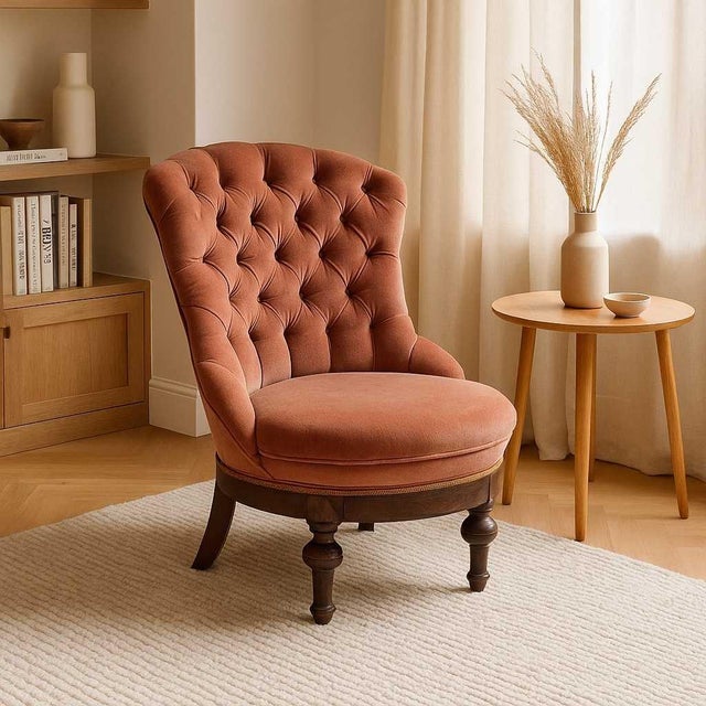 Victorian Late 20th Century Victorian Style Tufted Slipper Chair in Pink Velvet For Sale - Image 3 of 18