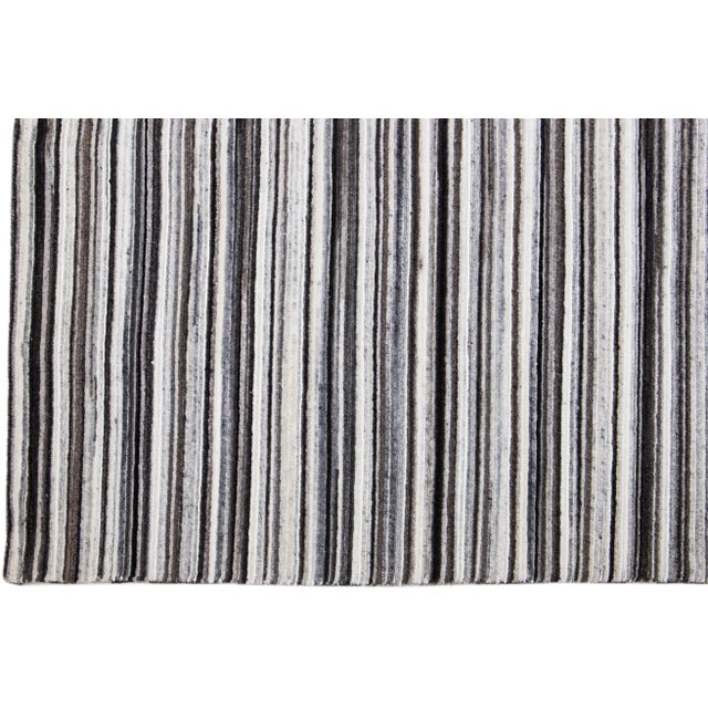 2010s Modern Handmade Striped Wool Rug in Ivory and Brown For Sale - Image 4 of 7
