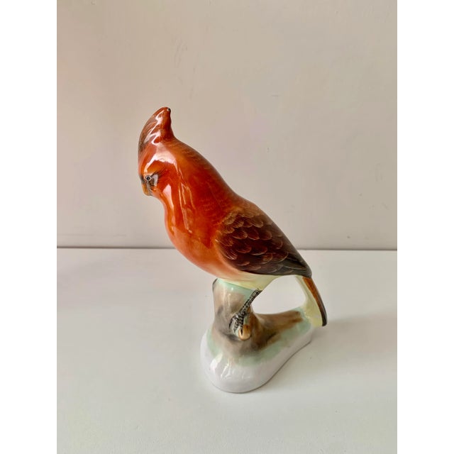 Rust color hand painted majolica ceramic parrot figure From a European estate sale Two available, price is for one In...