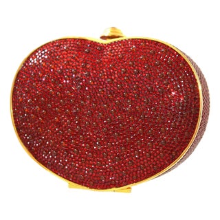 Judith Leiber Heart Red Burgundy Crystal Gold Bag Purse Evening Vintage Minaudiere Shoulder Clutch For Sale