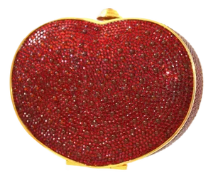 Judith Leiber Heart Red Burgundy Crystal Gold Bag Purse Evening Vintage Minaudiere Shoulder Clutch