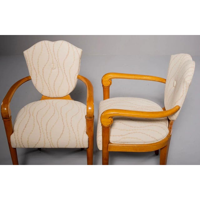 Beige French Beech Bridge Chairs With New Upholstery - a Pair For Sale - Image 8 of 11