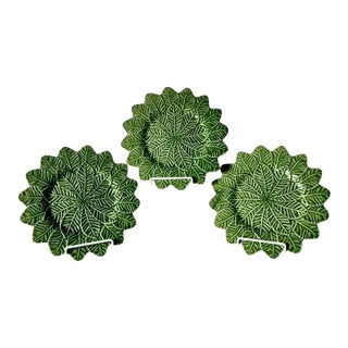 Mid 20th Century Bordallo Pinheiro Green Leaf Platters, Set of Three For Sale