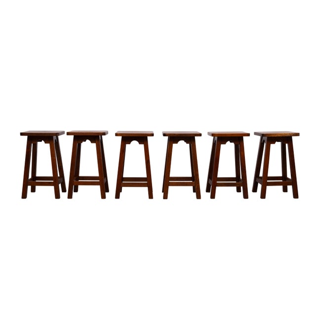 Brutalist Brutalist Oak Stools, Holland, 1970s, Set of 6 For Sale - Image 3 of 9