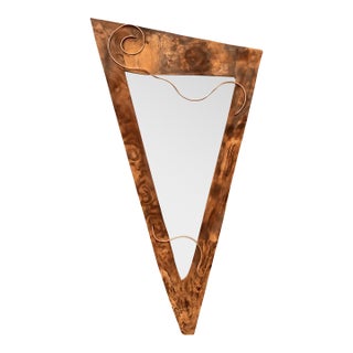 Vintage Post Modern Copper Triangle Wall Mirror For Sale