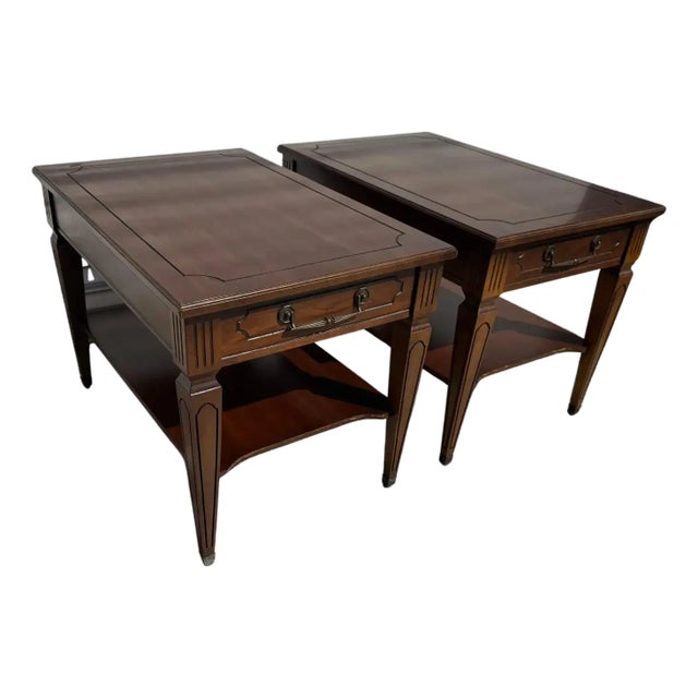 Late 20th Century Pair of Walnut 2 Tier French Provincial End Tables For Sale