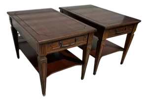 Late 20th Century Pair of Walnut 2 Tier French Provincial End Tables