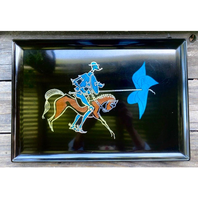 Vintage Couroc of Monterey serving tray featuring an exceptionally rare and visually striking horse and rider design...
