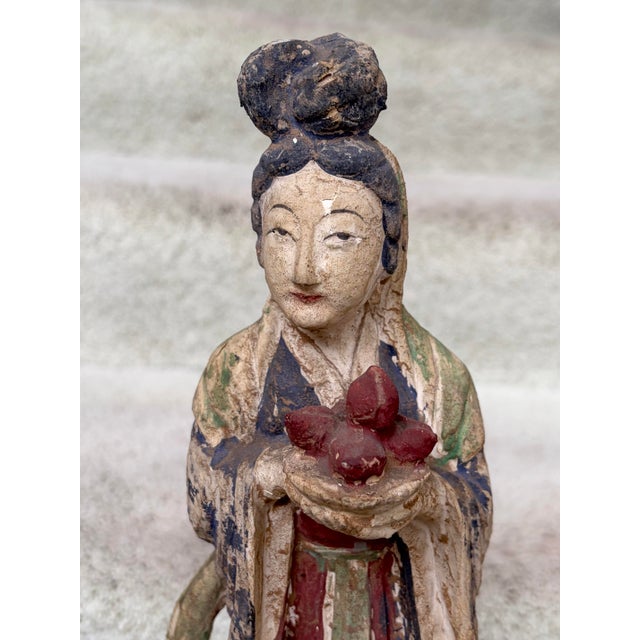 This is an Antique Chinese 16.5” tall Kuan Yin Wood Statue - Goddess of Mercy & Kindness. Circa 1920, but purposely made...