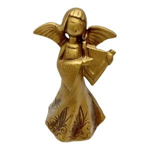 Vintage Golden Ceramic Musical Angel Figure