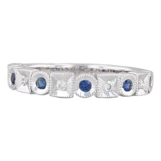 New Coast 0.23ctw Diamond Blue Sapphire Band 14k Gold Size 6.5 Wedding Ring For Sale