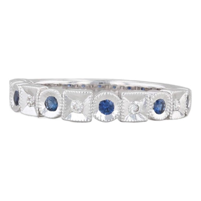 New Coast 0.23ctw Diamond Blue Sapphire Band 14k Gold Size 6.5 Wedding Ring For Sale