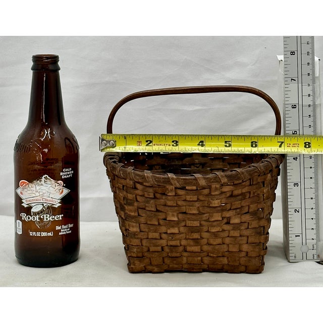 Excellent Small Size Antique New England American Hand Woven Ash Wood Splint Berry Gathering Basket For Sale - Image 18 of 18