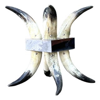 Vintage Steer Horn Table Pedestal For Sale