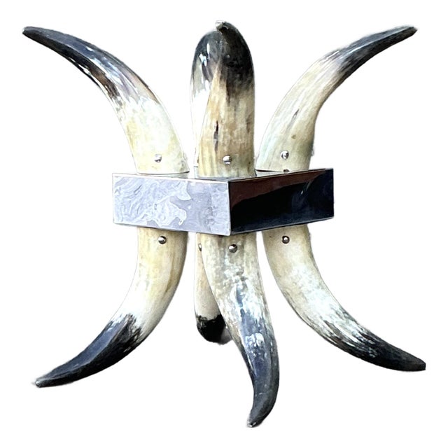 Vintage Steer Horn Table Pedestal For Sale
