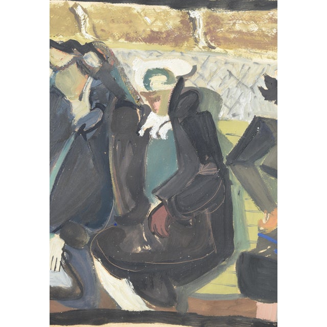 1920s Walter Becker, Women in a Train Compartment, Verso: Portrait of a Woman, 1946, Gouache and Oil on Handmade Paper For Sale - Image 5 of 15