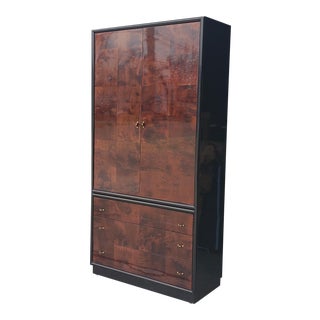 Vintage Henredon Scene III Black Lacquer & Burled Walnut Armoire For Sale
