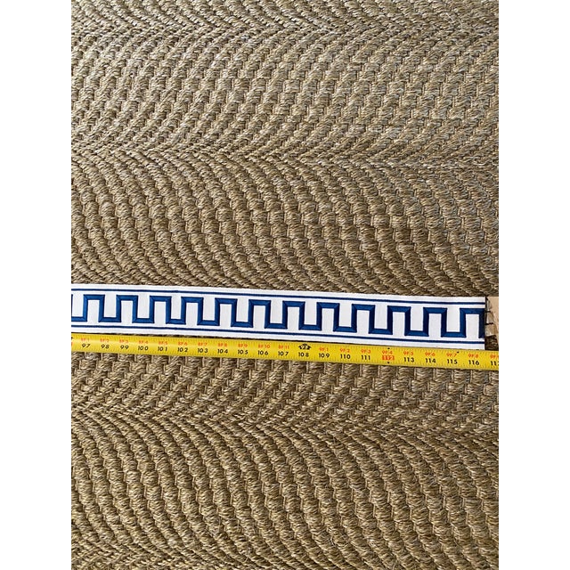 2020s Schumacher Greek Key Embroidered Tape Trim Blue on Ivory - 3 Yards For Sale - Image 5 of 6