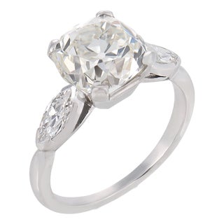 1930s Gia 3.11 Carat Old Mine Cut Diamond Platinum Engagement Ring, Size 4.75 For Sale