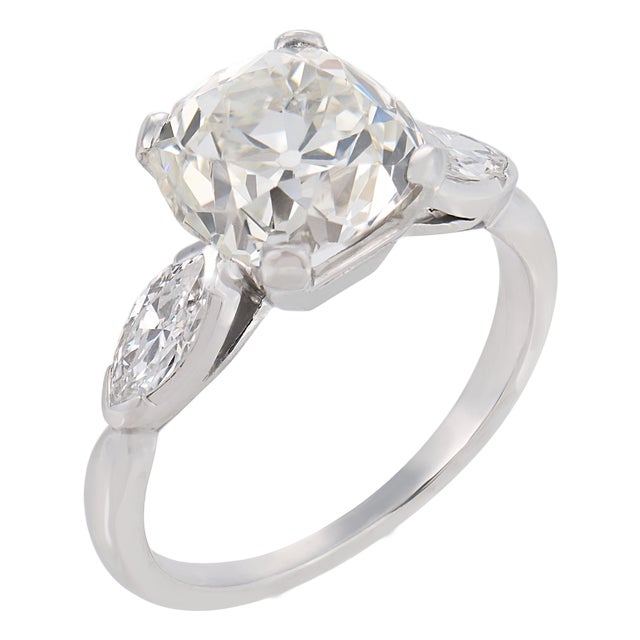 1930s Gia 3.11 Carat Old Mine Cut Diamond Platinum Engagement Ring, Size 4.75 For Sale