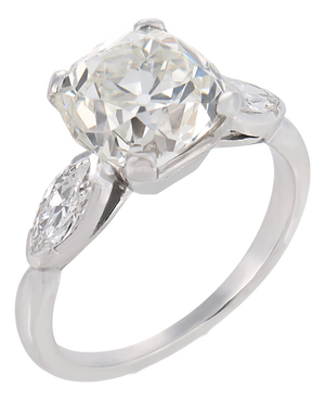 1930s Gia 3.11 Carat Old Mine Cut Diamond Platinum Engagement Ring, Size 4.75