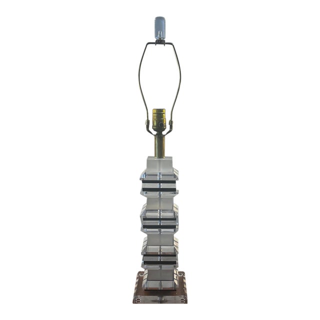 1970s Karl Springer Stacked Lucite Table Lamp For Sale