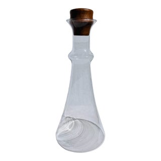 Vintage Mid Century Danish Modern Teak Topped Glass Decanter For Sale