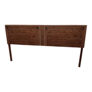 Vintage Lane Style King Size Headboard Wood Panel Textured Woven Border Brass Accents