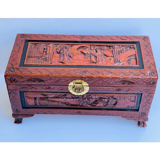 1910s Teduced- Antique Chinese Handcarved Chest Trunk For Sale - Image 5 of 7