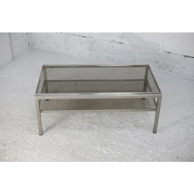 Steel Coffee Table with Double Smoked Glass Tops, France, 1970s For Sale - Image 14 of 18