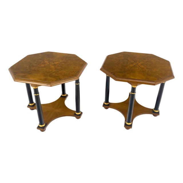 Pair of Baker Neoclassical Octagon Shape End Side Lamp Tables Stands MINT! For Sale