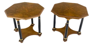 Pair of Baker Neoclassical Octagon Shape End Side Lamp Tables Stands MINT!