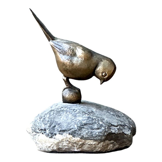 Vintage Bronze Bird Sculpture on Stone Base For Sale